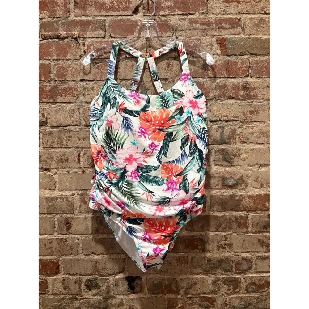 Jantzen Tropical Floral One Piece Swimsuit Multicolor 18W NWT